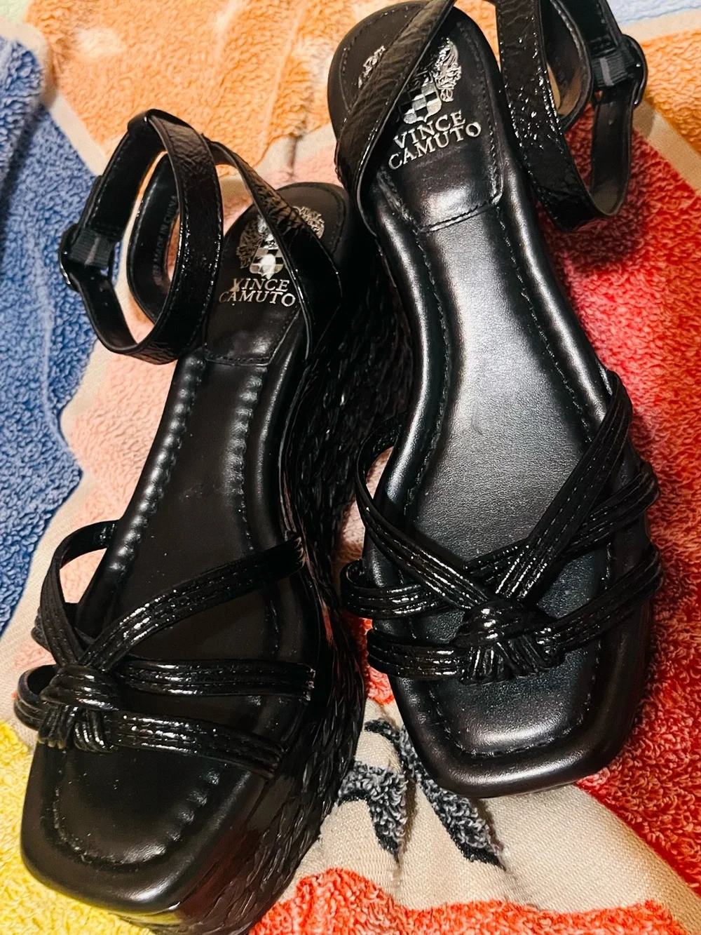 Vince Camuto Black Patent Platform Sandals